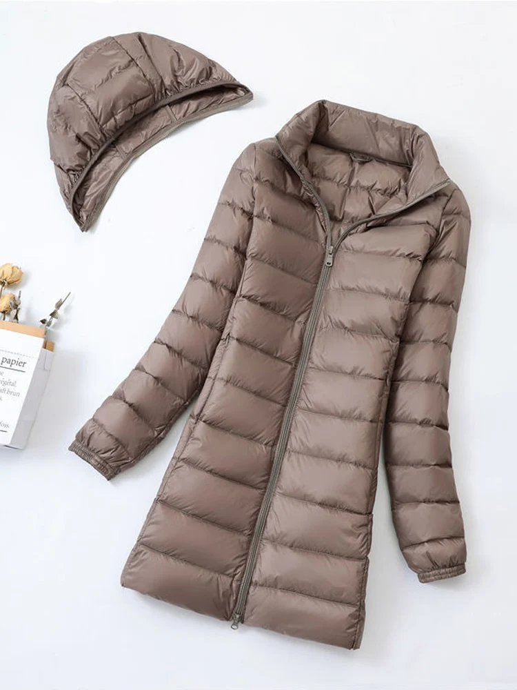 Frauen Kapuze Abnehmbare Winter Puffer Jacken Ultraleichte Kapuze Enten Daunen Mäntel Mode Büro Dame Lange Feder Parkas 7Xl