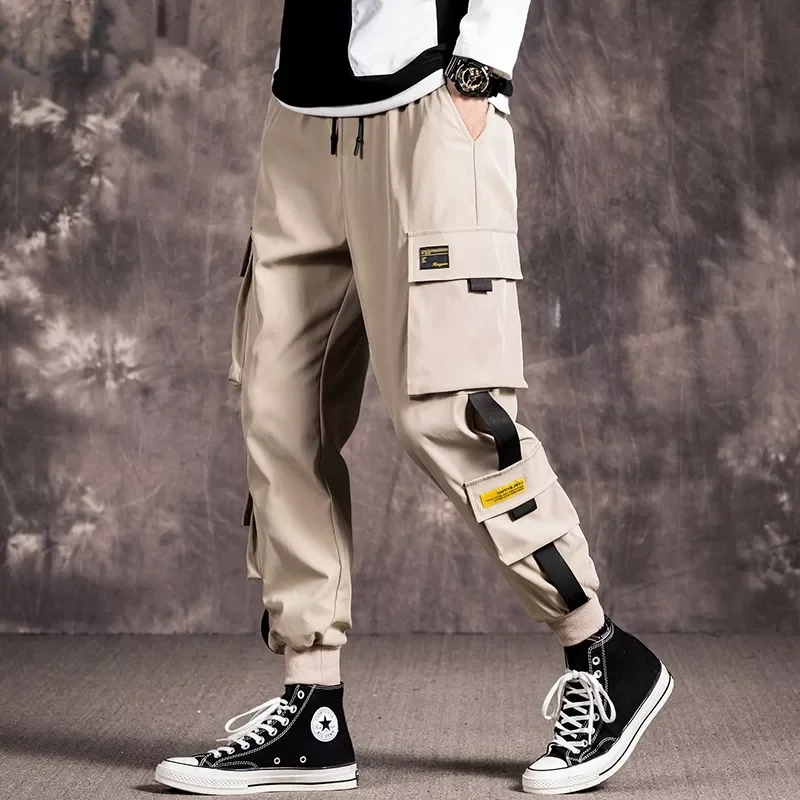 

2022NEW Hip Hop Thin Cargo Pants Men Drawstring Pants Mens Joggers Elastic Waist Pants Casual Harem Ankle Length Trousers
