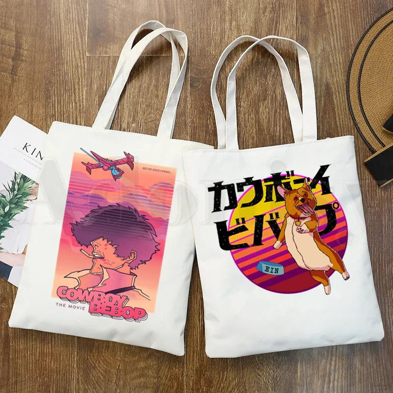 

Anime Cowboy Bebop Spike Spiegel Spaceship Bebop Graphic Cartoon Print Shopping Bags Girls Fashion Casual Pacakge Hand Bag