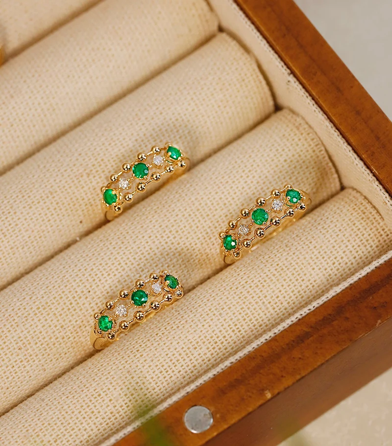 LUOWEND 18K кольца из желтого золота в романтическом стиле блестящие бриллианты