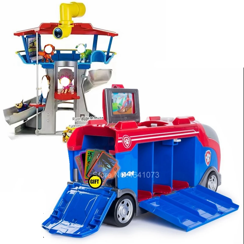 

Pawed Plastic Playset Observatory Lookout Tower Patrolling Bus Everest Action Figures Car Lights and Sounds Kids Christmas Toys