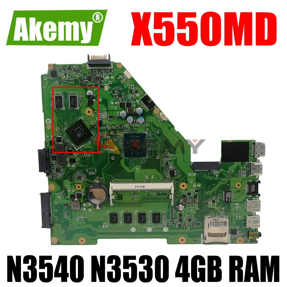

Материнская плата AKEMY X550MD для ноутбука ASUS X550MJ X550M, оригинальная материнская плата 4 ГБ ОЗУ N3540 N3530 ЦП GT820M