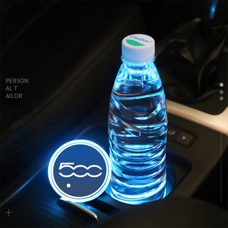 

2Pcs Luminous Car Led Cup Coaster Non-slip Mat Atmosphere Light for Fiat 500 500X 500L Accessories