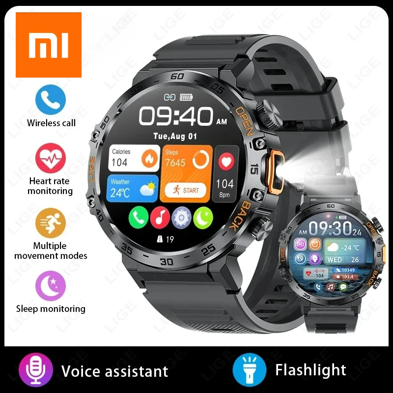 Фото Xiaomi 2026 часы умные часы 360*360 AMOLED HD экран водостойкий спортивный фитнес-фонарик новые мужские умные часы для Andrio IOS №1