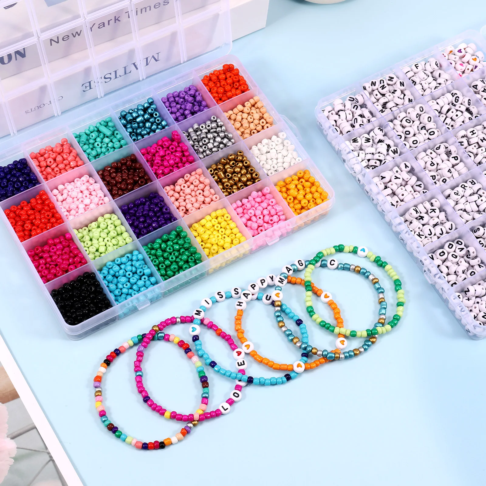 

4864 шт., стеклянные бусины для браслета, 4 мм, 24 цвета