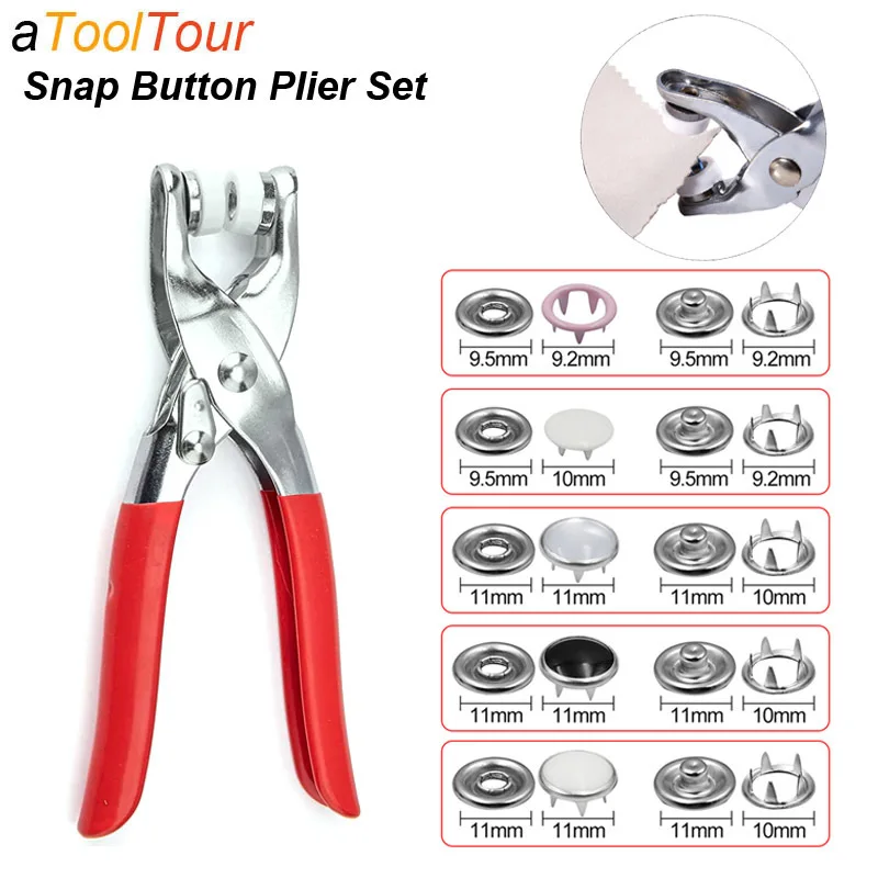 Craftsmanship DIY Metal Tick Snaps Buttons With Fastener Pliers Set Press Tool Kit For Sewing Crafting Clothes Hats Pants Jean