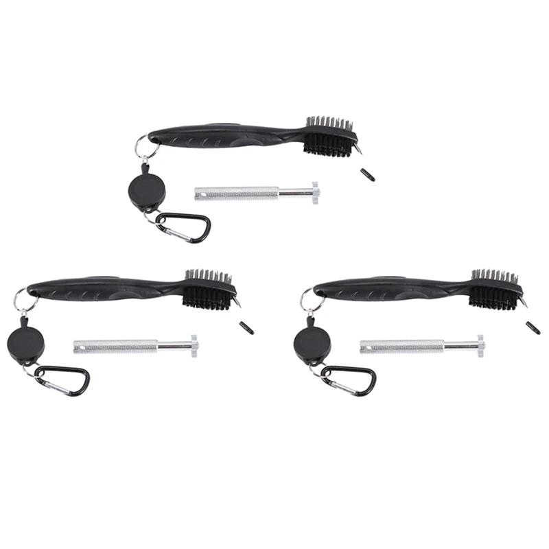 

3X Golf Groove Sharpener Tool Golf Club Groove Sharpener And Retractable Golf Club Brush For Golf Irons Silver And Black