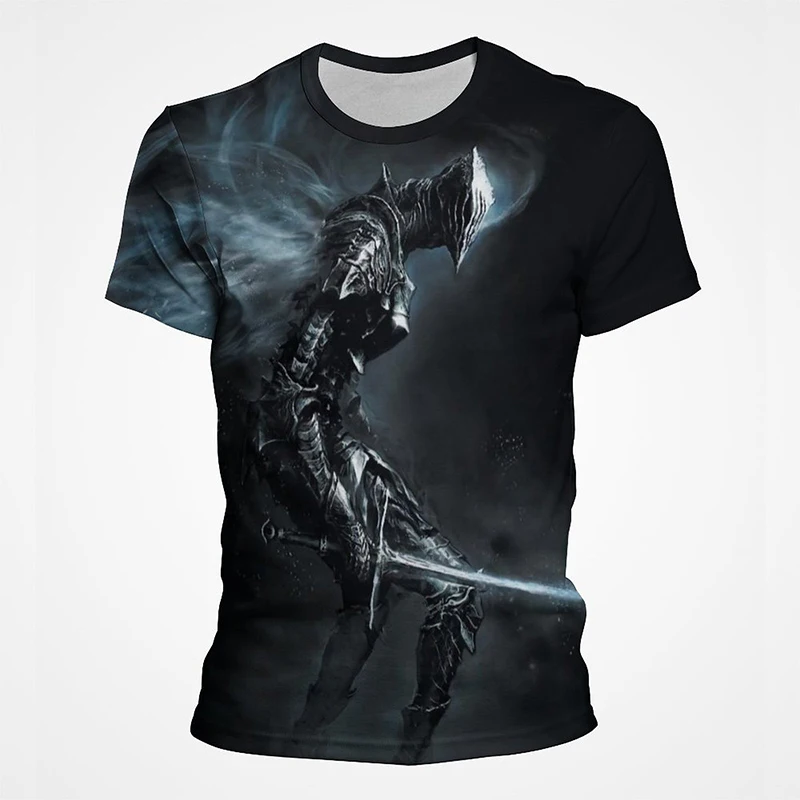 Popular Game Dark Souls Cosplay Cool T Shirt For Men Summer 3D Printed Warrior Graphic T Shirts Fashion Streetwear Mens Clothes