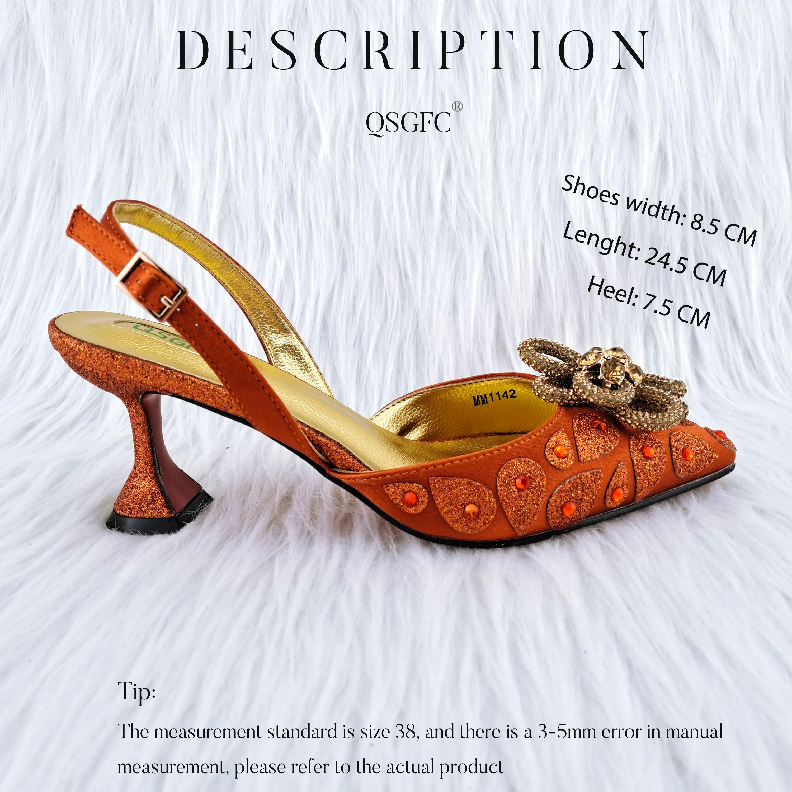 QSGFC Orange Color Peep Toe Italian Design Women's Shoes and Bag Set for Everyday and Banquet Party Women's Shoes And Bag Set