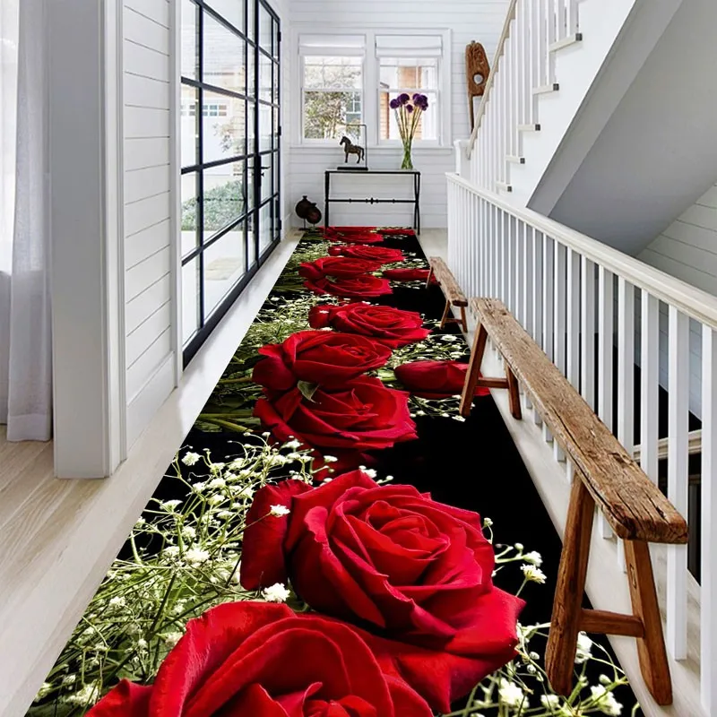 

Великолепные красные розы Reese, ковер для вестибюля, гостиной, спальни, крыльца, противоскользящий цветочный ковер, коврик для украшения прихожей, коридора, ресторана