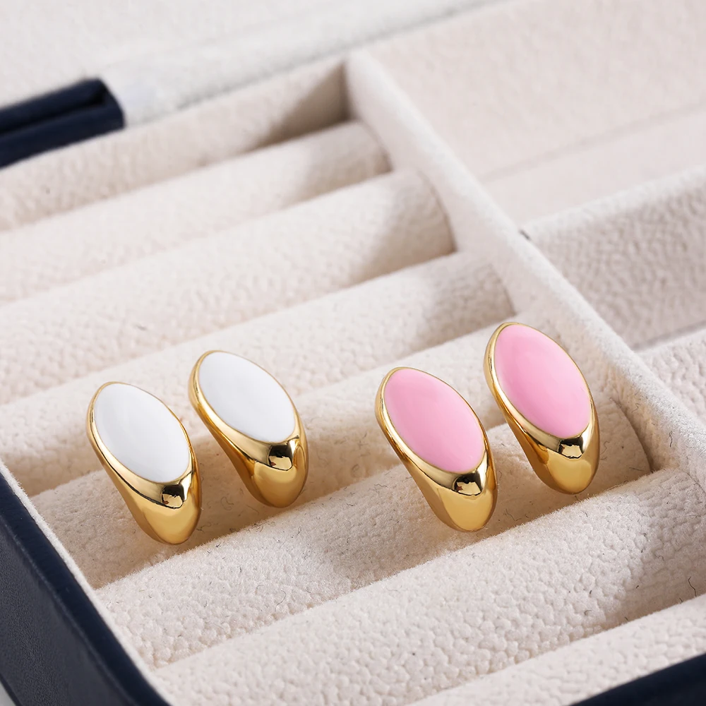 

Trend Cute White Pink Hoop Earrings for Women Luxury 18k Gold Plated Stainless Steel Ear Buckle Rust Proof Stylish Charm Jewelry