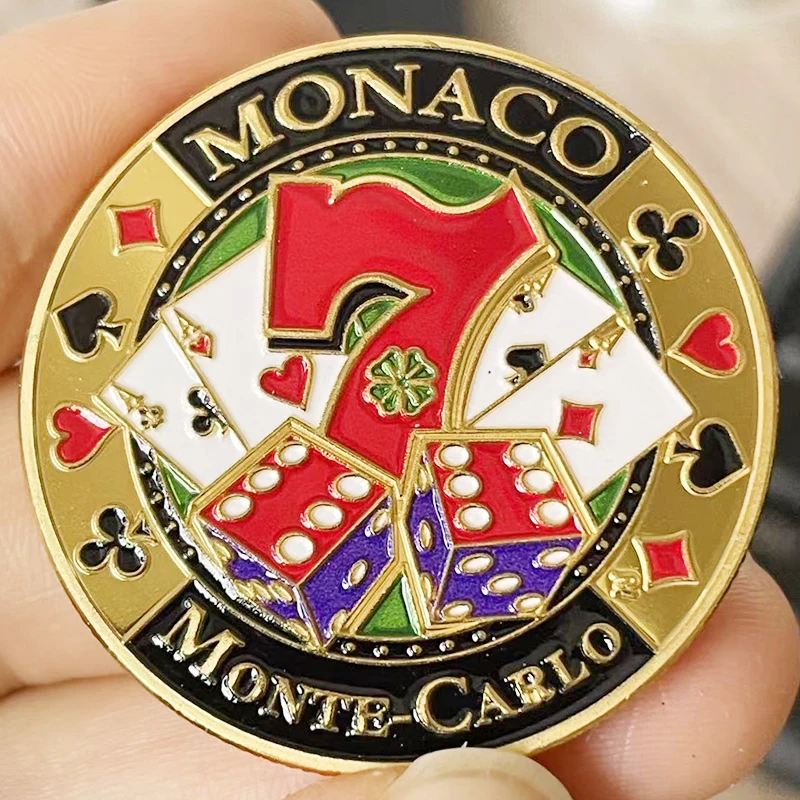 

Золотая монета Monaco Monte-Carlo для казино, покер, номер 7, медаль Лукси, цветная гальваника, монета-вызов в капсуле