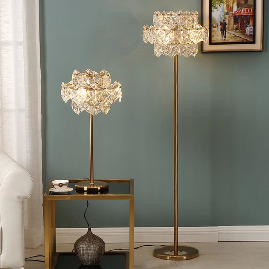 

Modern Luxury Crystal Glass Shade Led Floor Lamp Bedroom Bedside Lamp Hotel Villa Living Room Home Decor Corner Standing Light