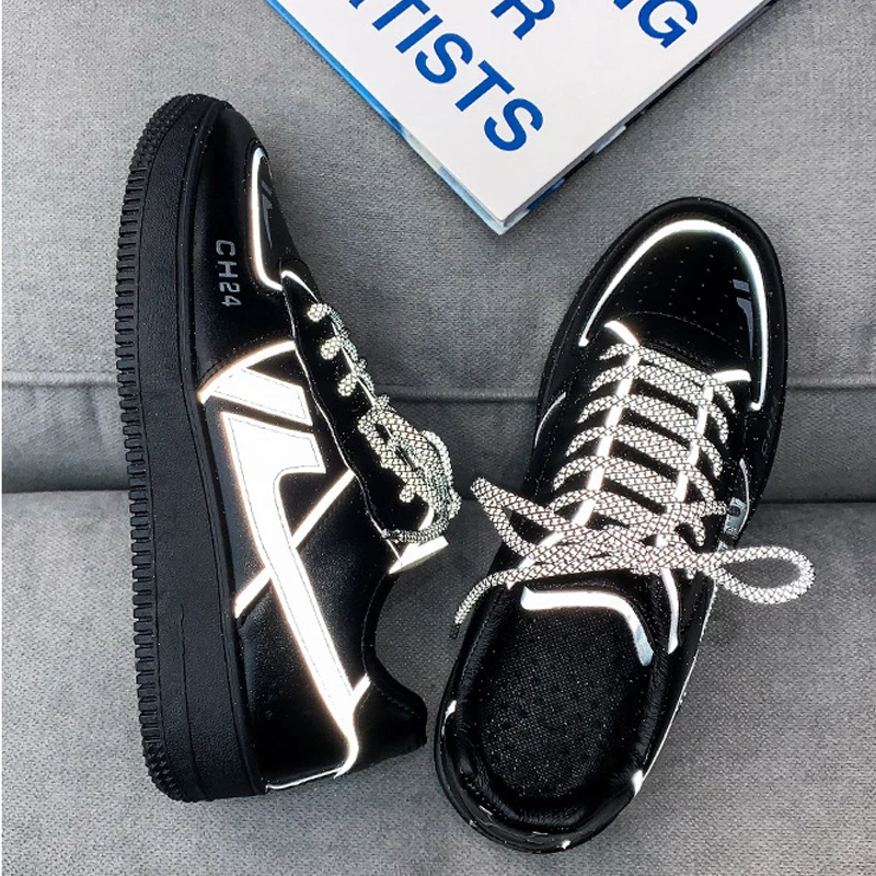 

Men's Skateboard Night Reflective Casual Sneaker Man Fashion Canvas Sneaker Air Force Series Rebound Lightweight Genuine Leather