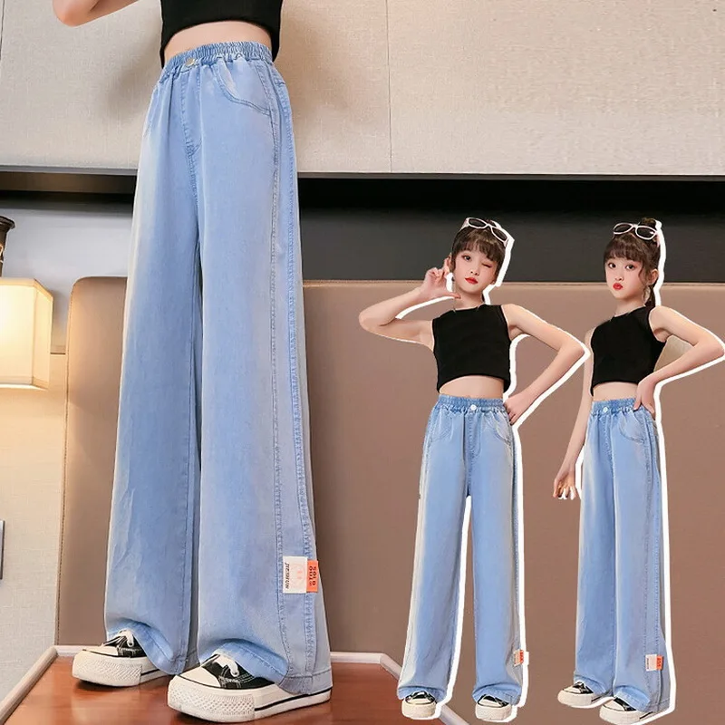

Children Jeans Girls Wide-leg Pants Kids LooseTrousers Baby Straight Denim Pants Spring Summer 4 To16 Year
