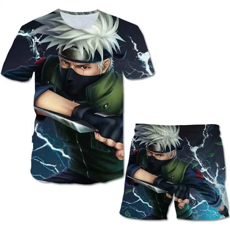 

Детский комплект одежды в стиле японского аниме, летняя футболка и шорты с графическим рисунком для мальчиков и девочек