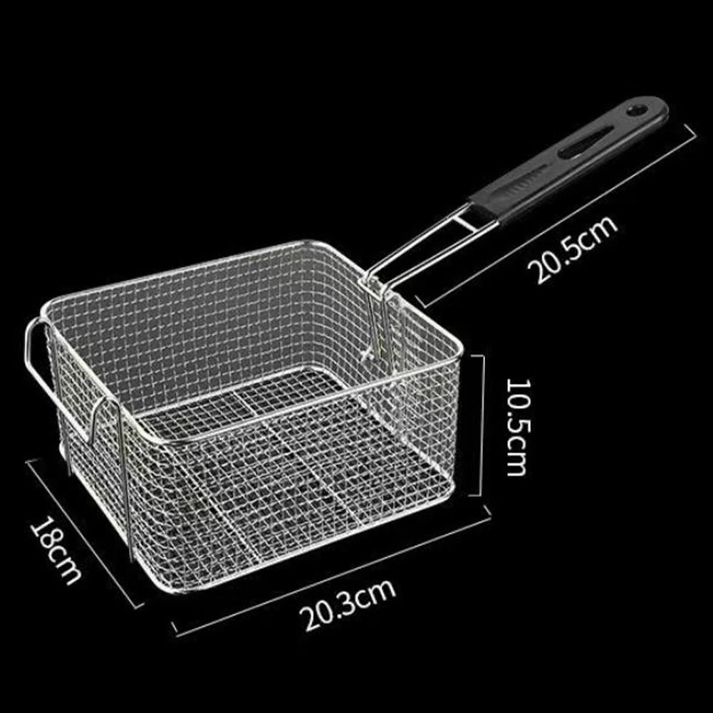 

1PC Fry Basket Nickel Plated Mini Fried Skewers Chips Fish Fry Baskets Stainless Steel Fryer Basket Strainer 20.5 *18.5*10.5cm