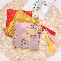 1 pcs high quality silk brocade tassel fabric floral jewelry bag packaging trendy exquisite quartet handbags jewelry bag