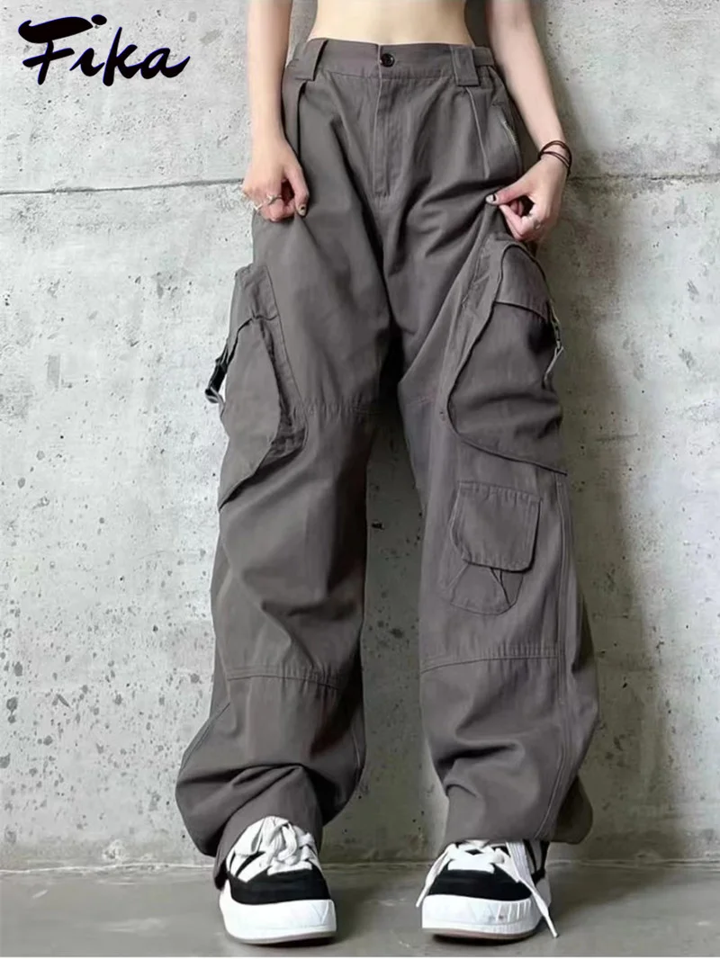 

Vintage Cargo Pants Baggy Jeans Women Fashion 90s Streetwear Pockets Wide Leg High Waist Straight Y2k Denim Trousers Overalls