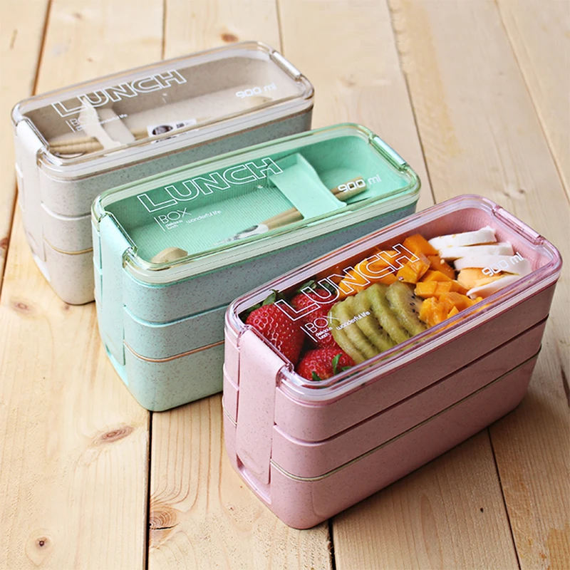 

Kitchen 900ml Microwave Lunch Box Wheat Straw Dinnerware Food Storage Container Children Kids School Office Portable Bento Box