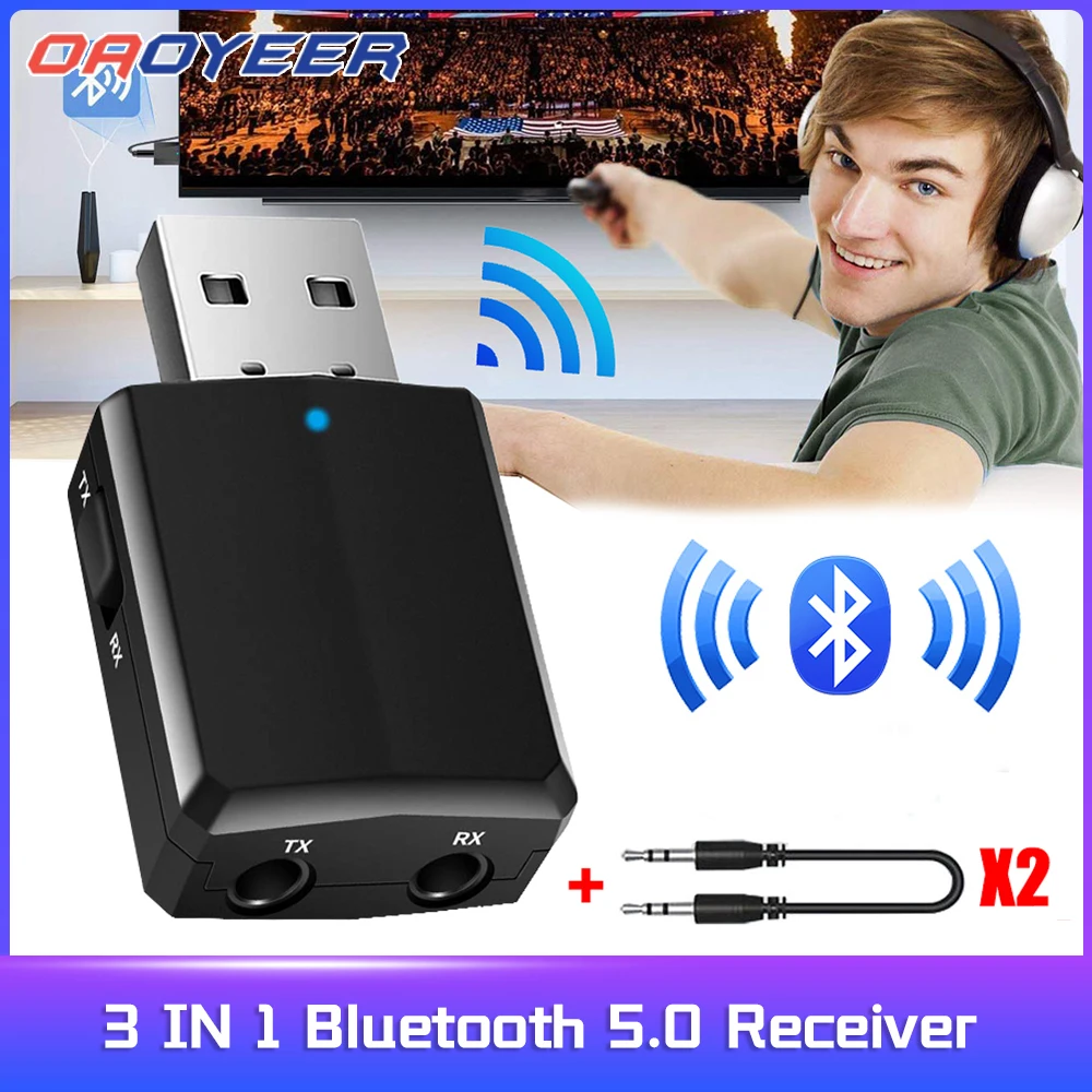 USB 5.0 Bluetooth-compatible Transmitter Receiver 3 in 1 EDR Adapter Dongle 3.5mm AUX for TV PC Headphones Home Stereo Car HIFI