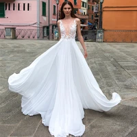 sexy v neck lace chiffon wedding dress for women 2022 boho sleeveless a line plus size bridal gown button back floor length