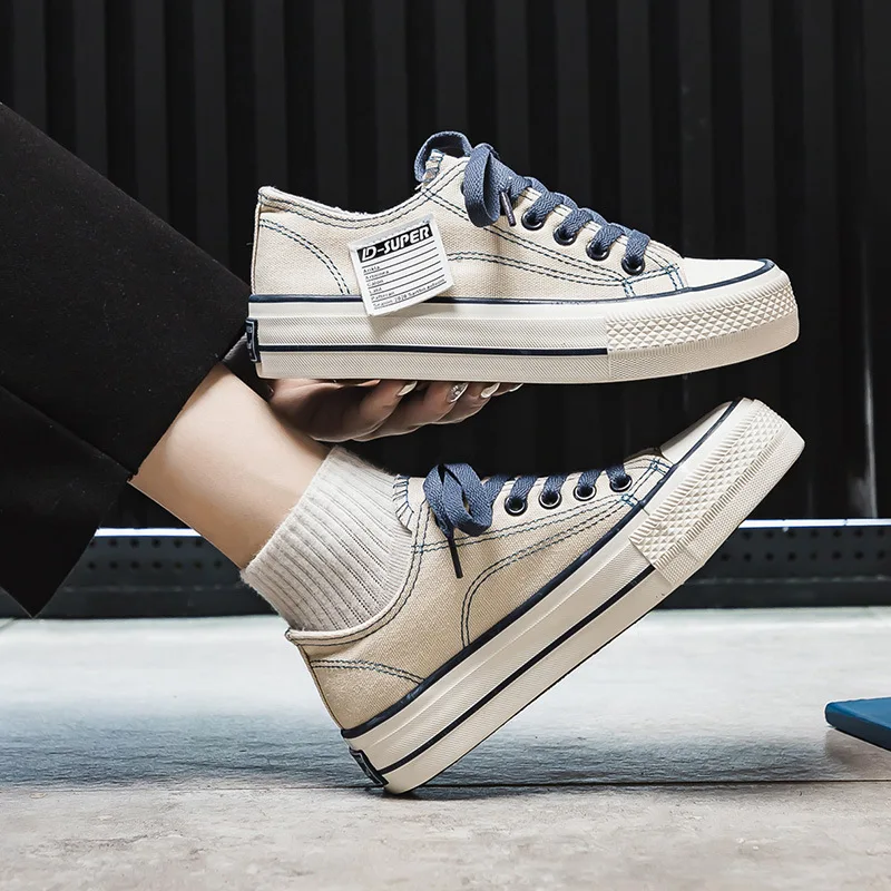 Canvas Shoes For Women With Thick Soles Flat Bottomed Low Top Sneakers For Students Versatile Casual Black Canvas Shoes Fashion