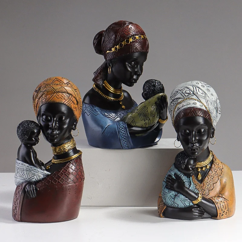 African Woman Head Statue Ornament  Female Statue Collectible Art Handicrafts Living Room Decor Desk Accessories Holiday Gift