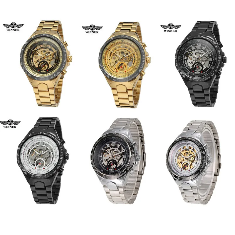 New Explosions Winner Men's Personality Fashion Gold All-steel Hollow Automatic Mechanical Watch Watch Men