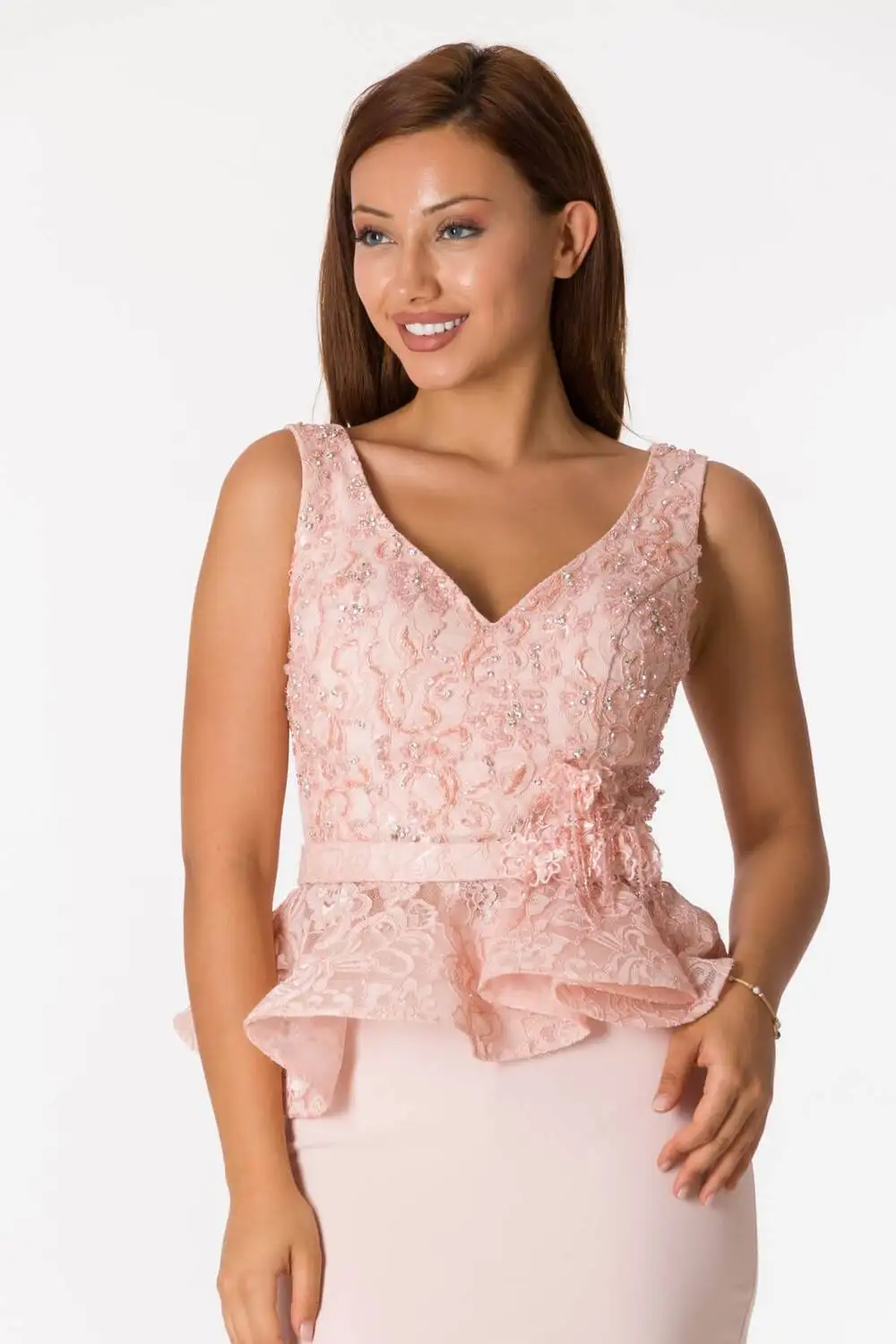 

With thick Straps V-Neck Pink Suit Evening dress