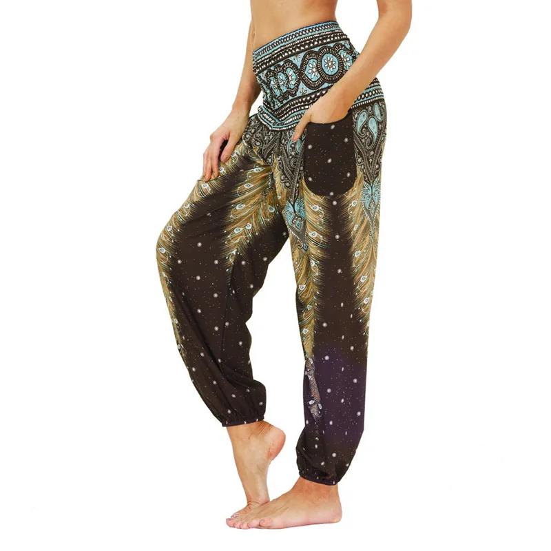 

Women's Loose Yoga Pants Boho Print High Waist Casual Trousers Sweatpants Women Summer Beach Plus Size Baggy Aladdin Pants