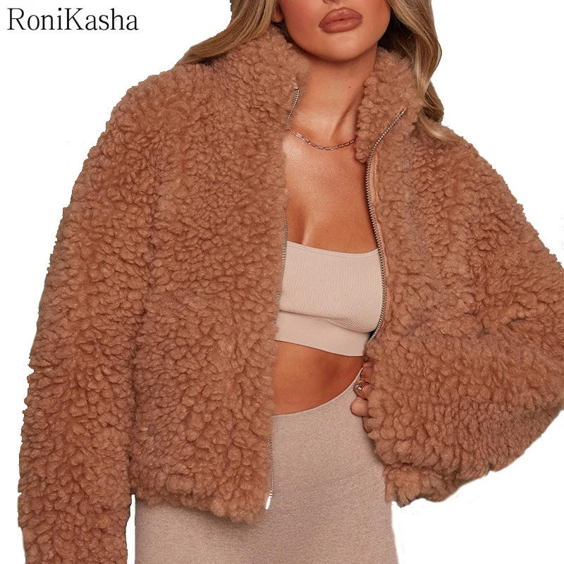 

Winter Teddy Coat for Women Casual Faux Fur Short Coat Thick Warm Fake Fleece Fluffy Jackets