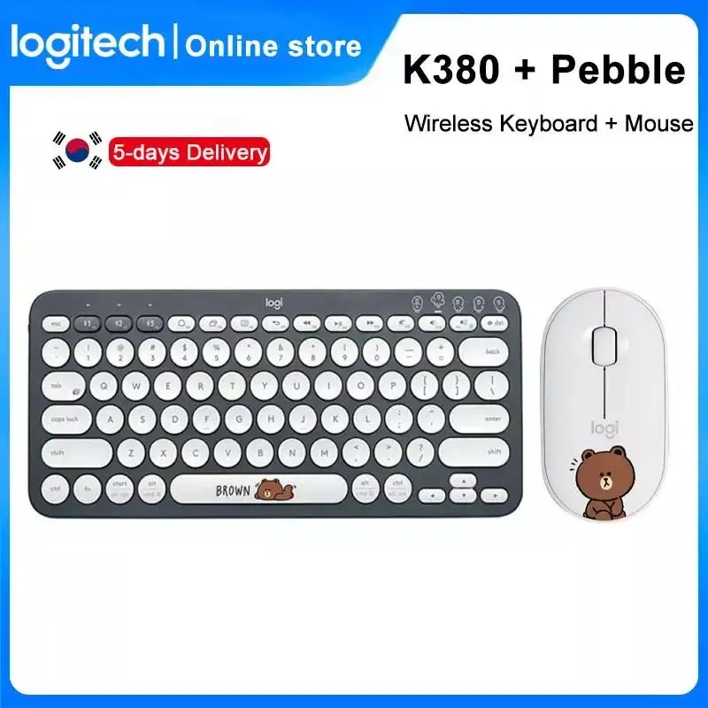 Беспроводная Bluetooth-клавиатура Logitech K380 для нескольких устройств, беспроводная мышь Logitech Pebble для Windows Pad Android Linefriends