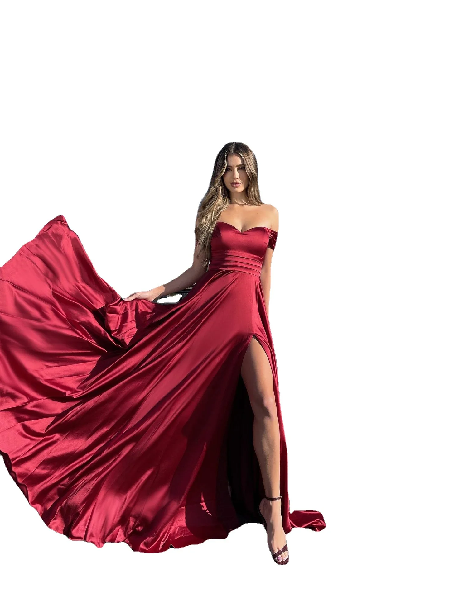 2023 new in Women formal Dress Sexy Off-Shoulder High Split Elegant A-Line Swing Evening Prom Birthday Long Dresses