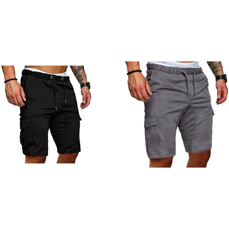 

2X Men's Shorts Casual Work Pocket Lace Shorts Jogging Pants M Black & Light Gray