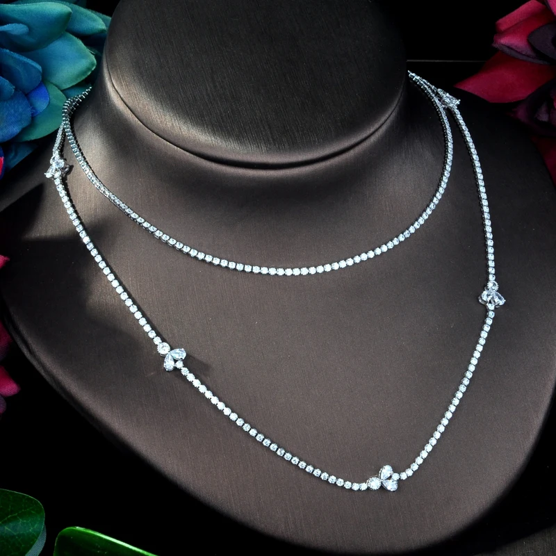 

Fashion European Fashion AAA Cubic Zircon Pendant Long Link Sweater Chain Necklace For Women Wedding Accessories N-786