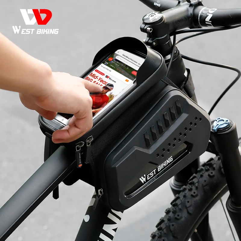 WEST BIKING-bolsa para tubo delantero de bicicleta, resistente al agua, con pantalla táctil de 6,9 pulgadas, funda para teléfono, accesorios para ciclismo de montaña y carretera