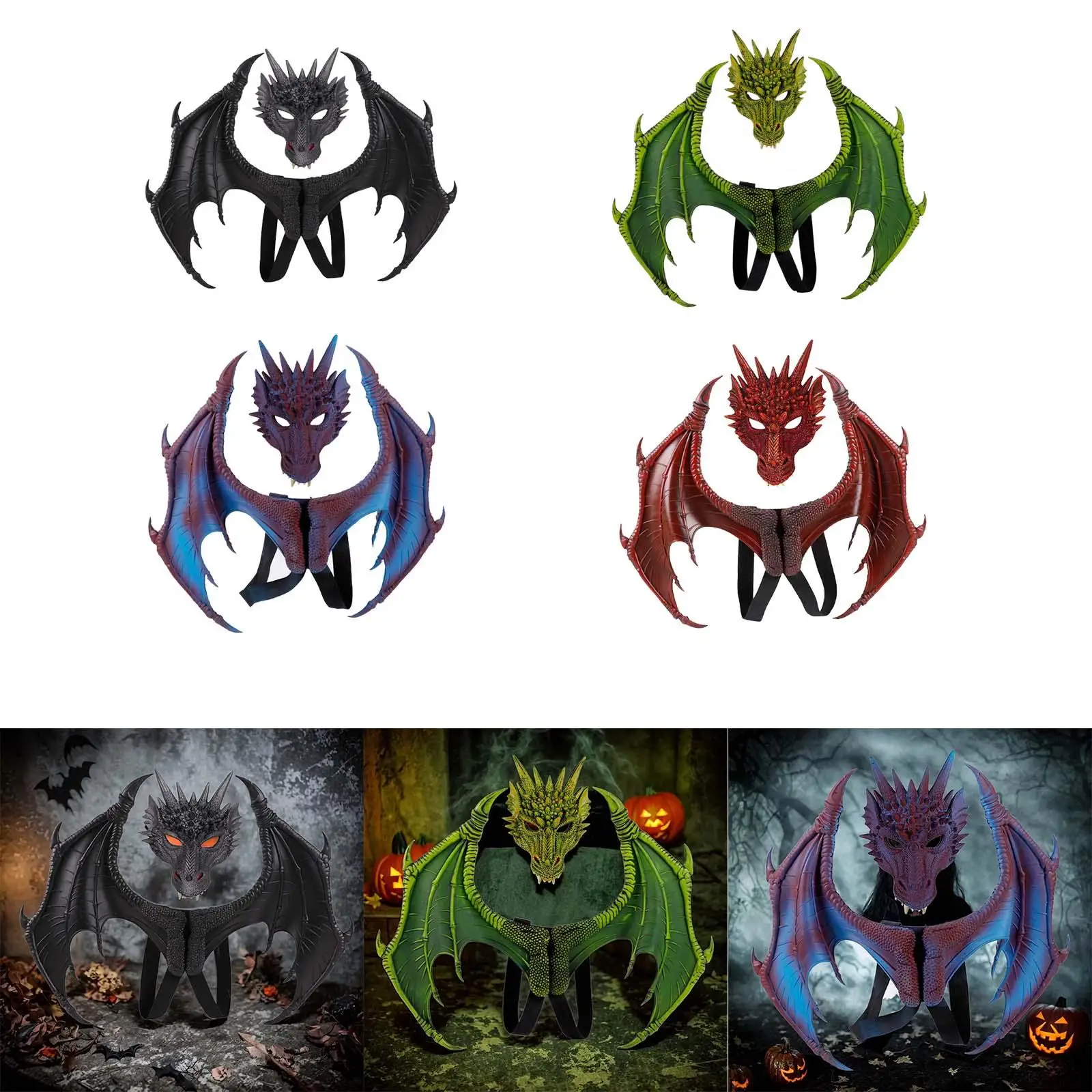 

Kids Dragon Costume Cosplay Birthday Gift Toy Dress up Dinosaur Wing Mask Set for Festival Masquerade Nightclub Carnivals Party