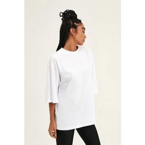 Quzu Three Quarter Sleeve Basic Oversize TShirt White