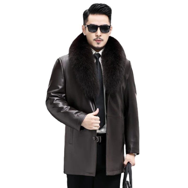 

705 Middle Aged and Elderly Men's Leather Jacket Sheep Leather Nick Suit Fox Fur Collar Detachable Wool Inner Thickened Coat