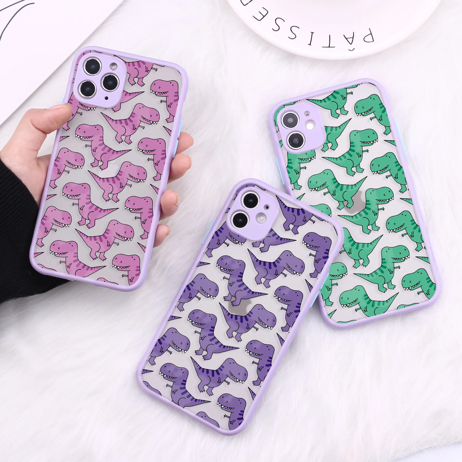 

PUNQZY Cute Dinosaur Hard PC Protect Lens Phone Case For iPhone 13 PRO MAX 12 11 XR 7 6 X 8 All-Inclusive Drop Protection Cover