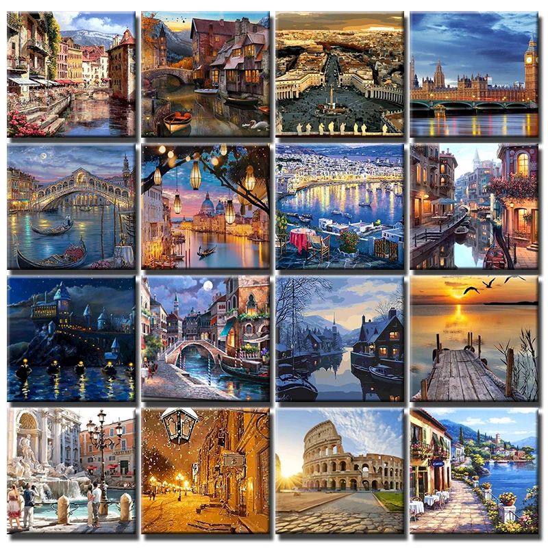 

PhotoCustom Paint By Numbers Landscape DIY Crafts Digital Painting By Number Wall Art Canvas Acrylic Paint Home Decor Picture Gi