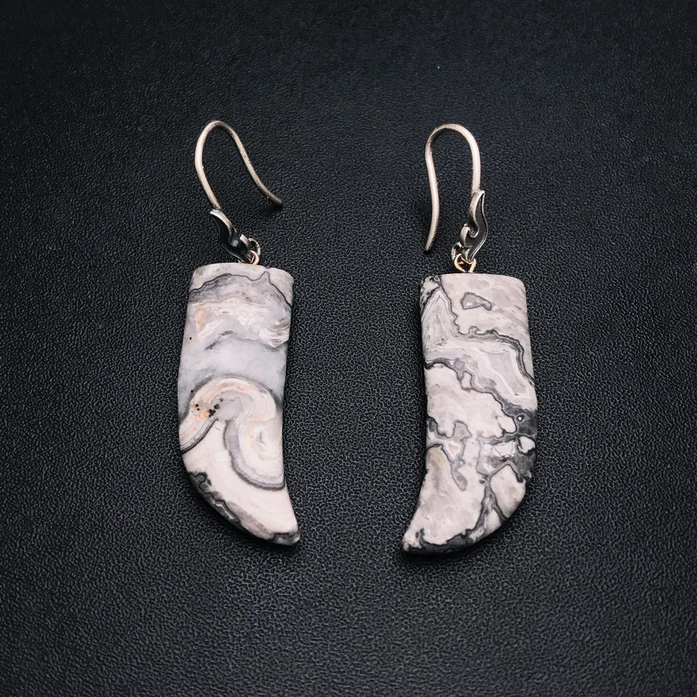 Винтажные серьги из яшмы с натуральной серо-белой картой Пикассо стерлинговое