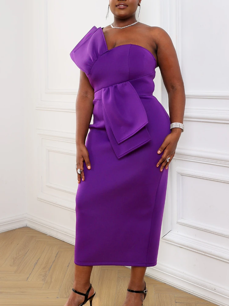 

AOMEI Sexy One Shoulder Purple Party Dress Women Strapless Empire Package Hip Slim Birthday Evening Occasion Prom Gowns Big Size