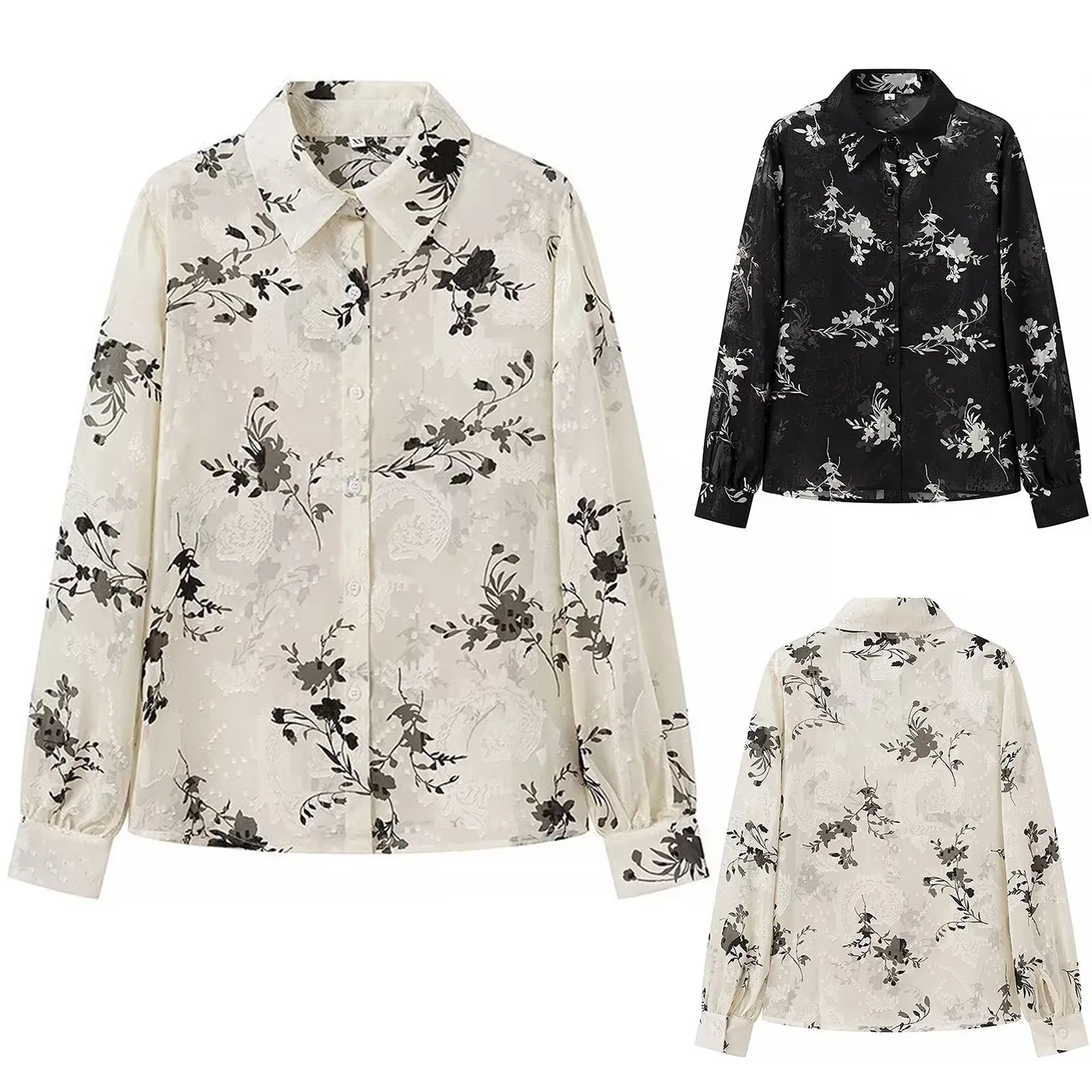 Женская модная жаккардовая Свободная рубашка с отложным воротником