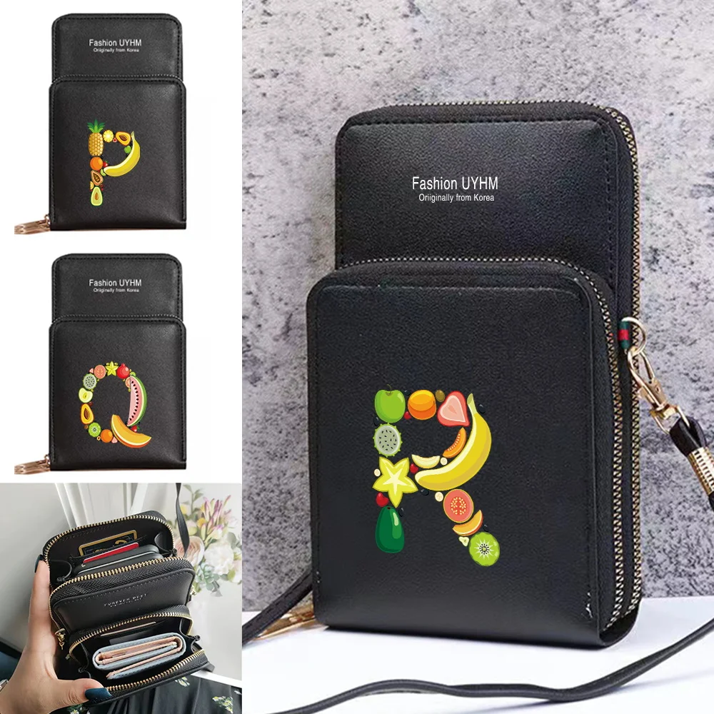 

Women Crossbody Shoulder Bags Leather Card Wallets Universal for IPhone/Xiaomi Case Touch Screen Mobile Phone Bag Fruit Letter