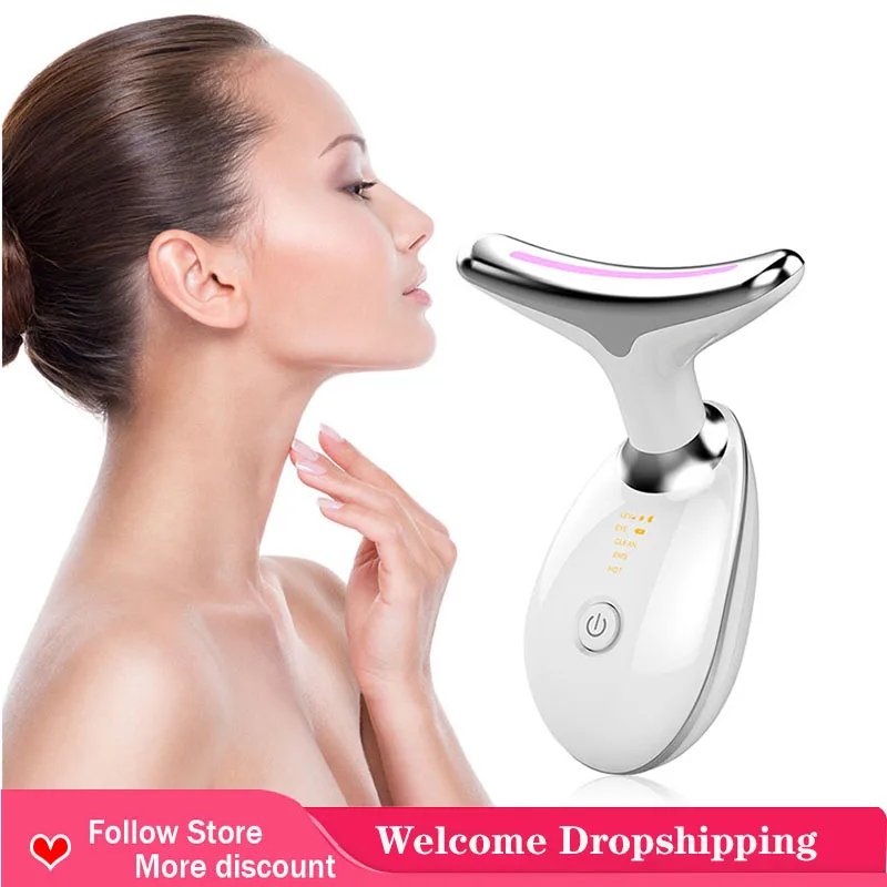 

New Neck Beauty Device 3 Colors LED Photon Therapy skin care&EMS lifting neck face Skin Tighten Anti Wrinkle face massager