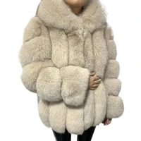 winter fashion fox fur coat with big hood super warm genuine leather womans real fur jacket