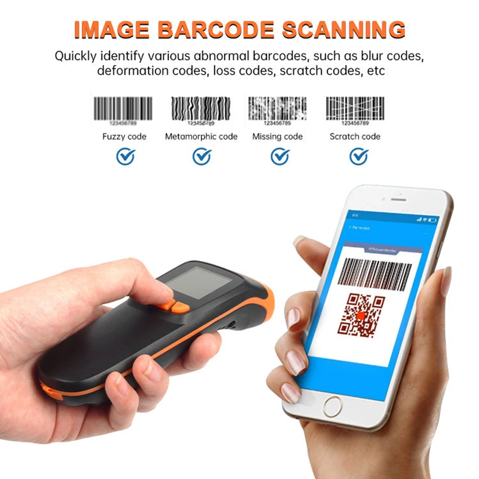 Промышленный мини-сканер штрих-кода 1D 2D высокопроизводительный Bluetooth