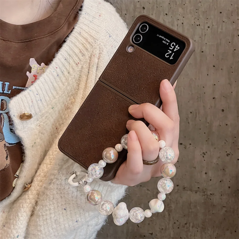 Роскошный Жемчужный милый 3D чехол с цепочкой камелии для телефона Samsung Galaxy Z Flip 5 4 3